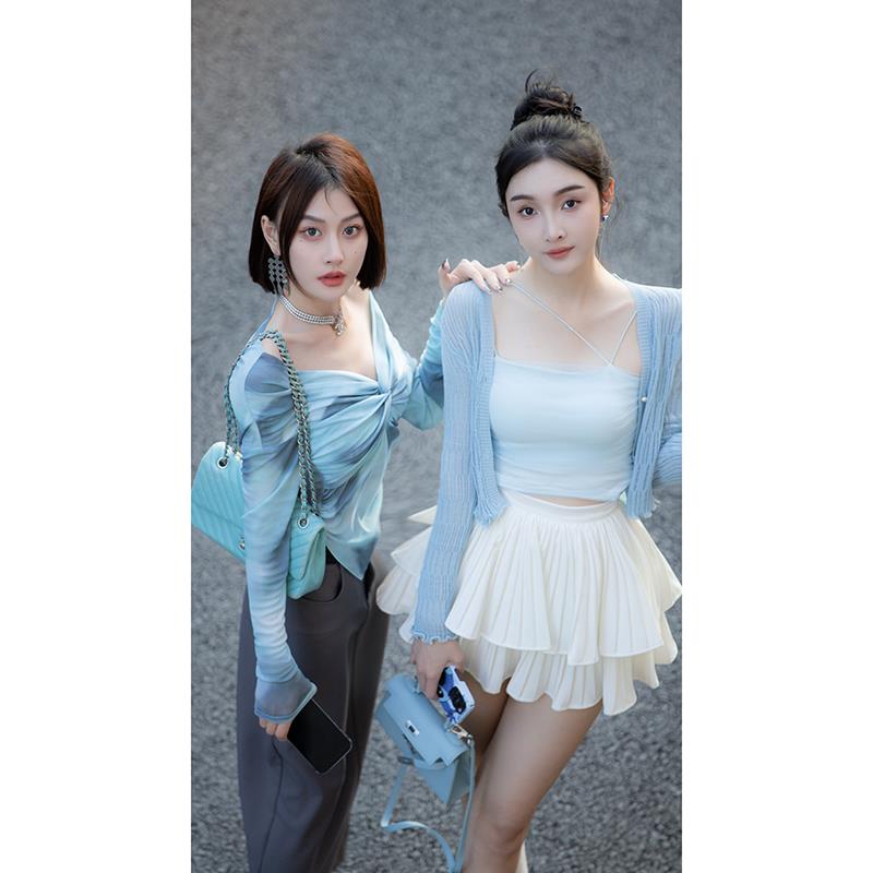 Áo Thun Tay Dài Lệch Vai Dáng Ôm Thắt Nơ Thời Trang Mùa Xuân Cho Nữ