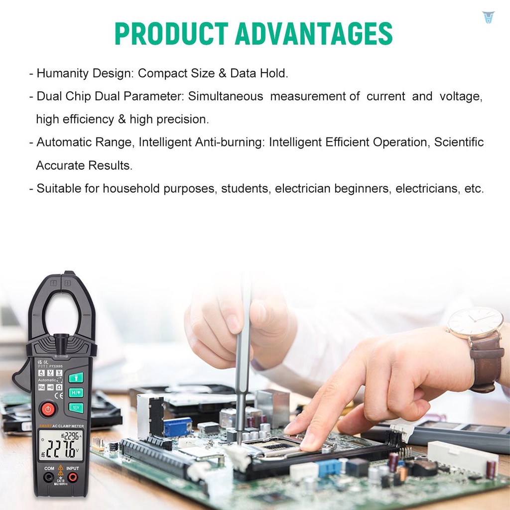 Kẹp Vạn Năng Kế Kỹ Thuật Số 6000 Đơn Vị Trí Màn Hình Hiển Thị RMS AC Màu Đen FY326