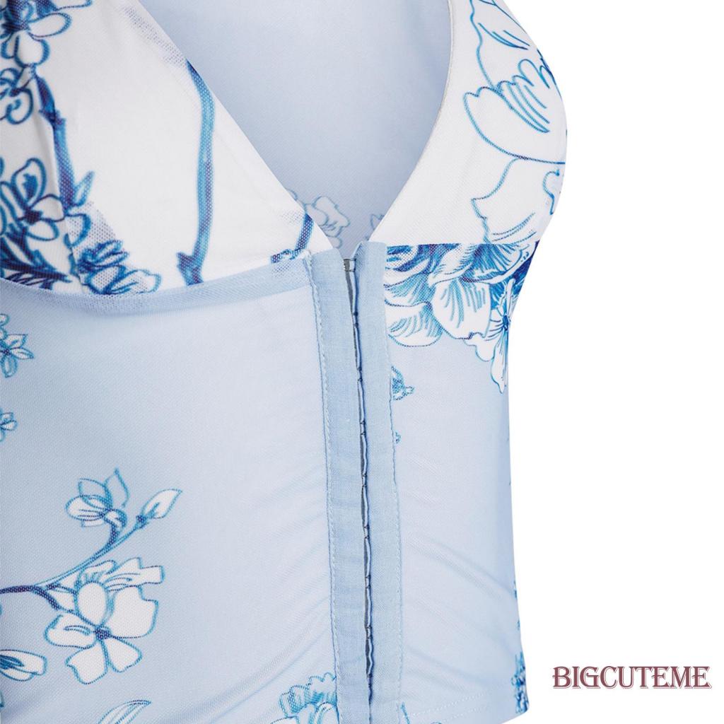 Áo Hai Dây Cổ Chữ V In Hoa Thời Trang Mùa Hè Dành Cho Nữ