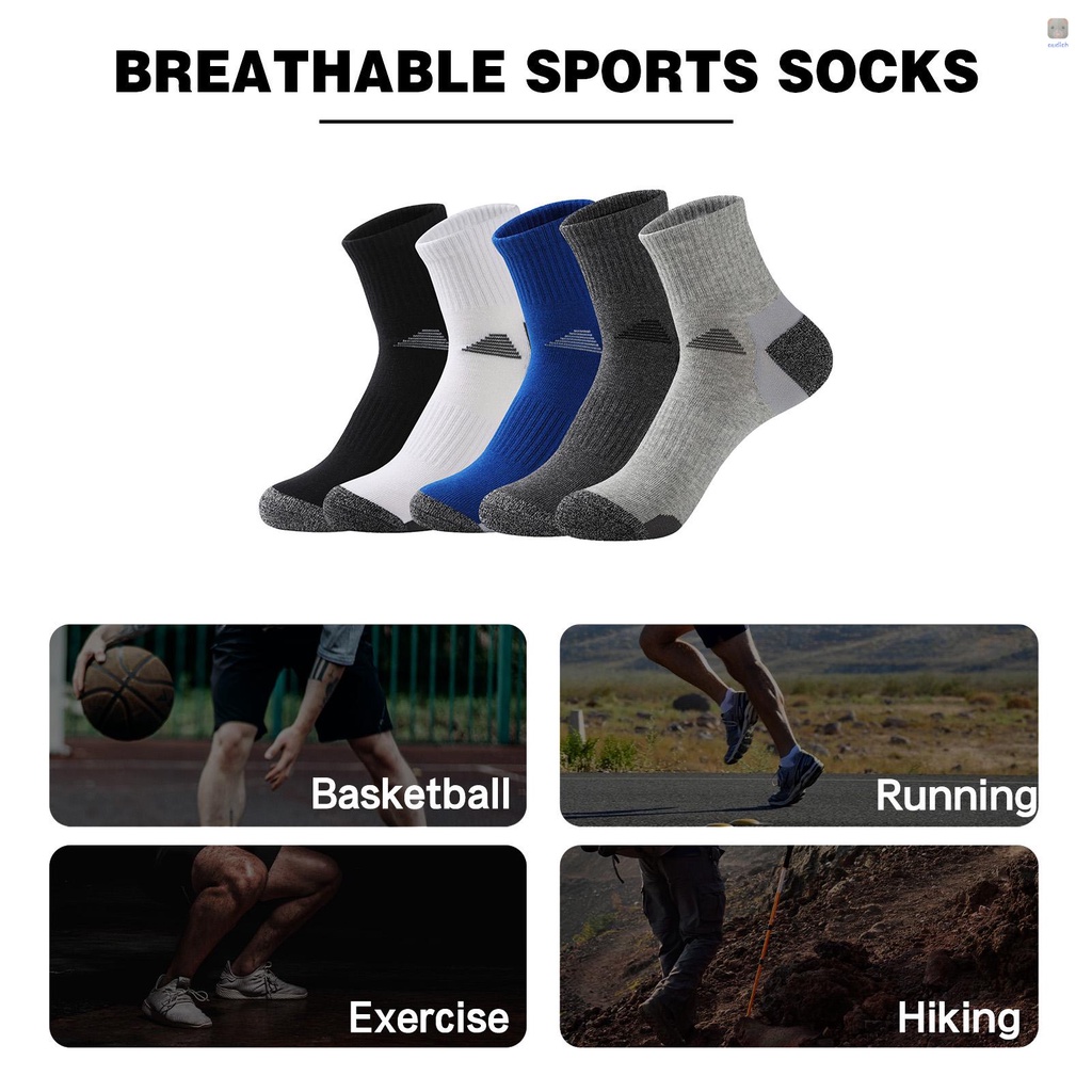 Set 5 Đôi Tất Thể Thao Dài Đến Đầu Gối Vải Cotton Thoáng Khí Chống Ẩm Cho Nam