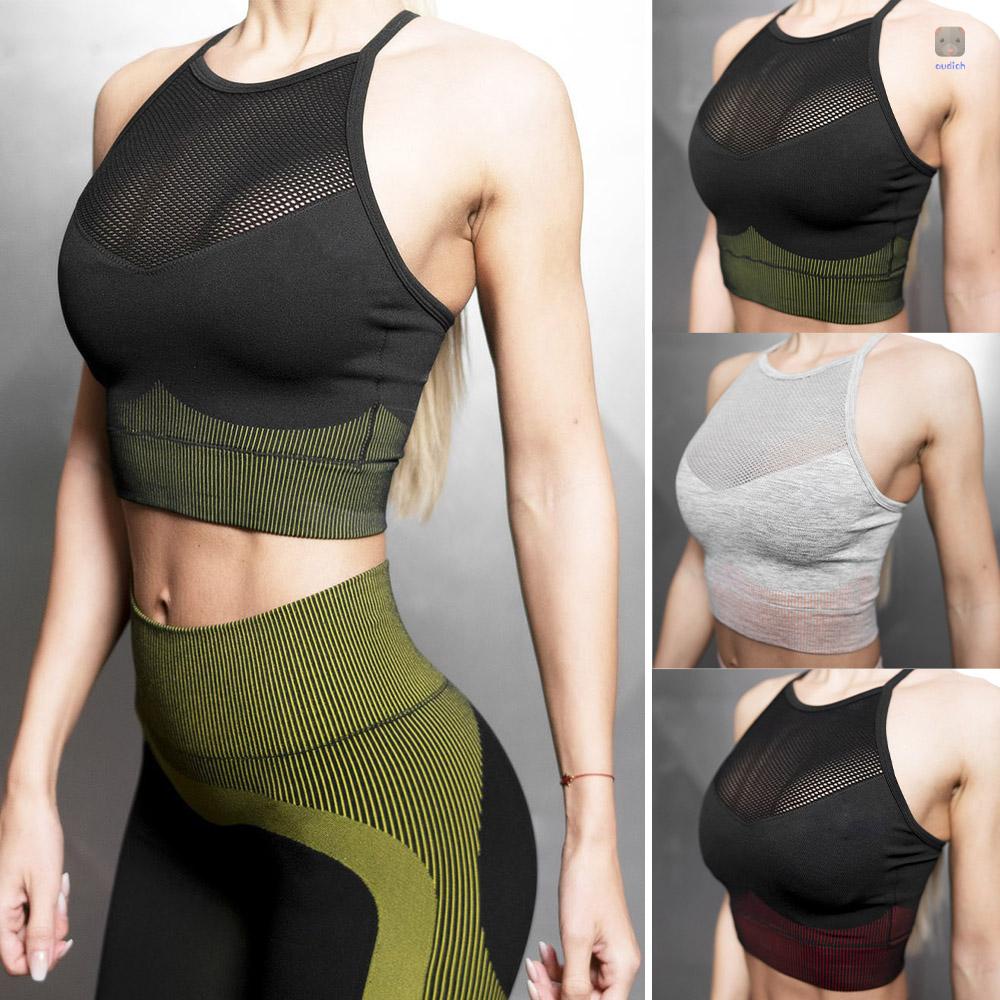 Áo Ngực Thể Thao Dạng Lưới Có Đệm Ngực Thoáng Khí Co Giãn In Họa Tiết Sọc Chéo Lưng