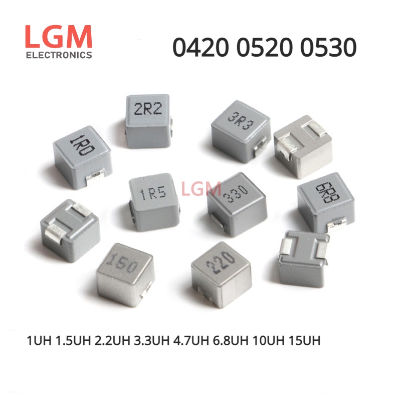 Bộ 50 Cuộn Cảm Công Suất Đúc SMD 0420 0520 0530 1UH 1.5UH 2.2UH 3.3UH 4.7UH 6.8UH 10UH 15UH Cuộn Cảm