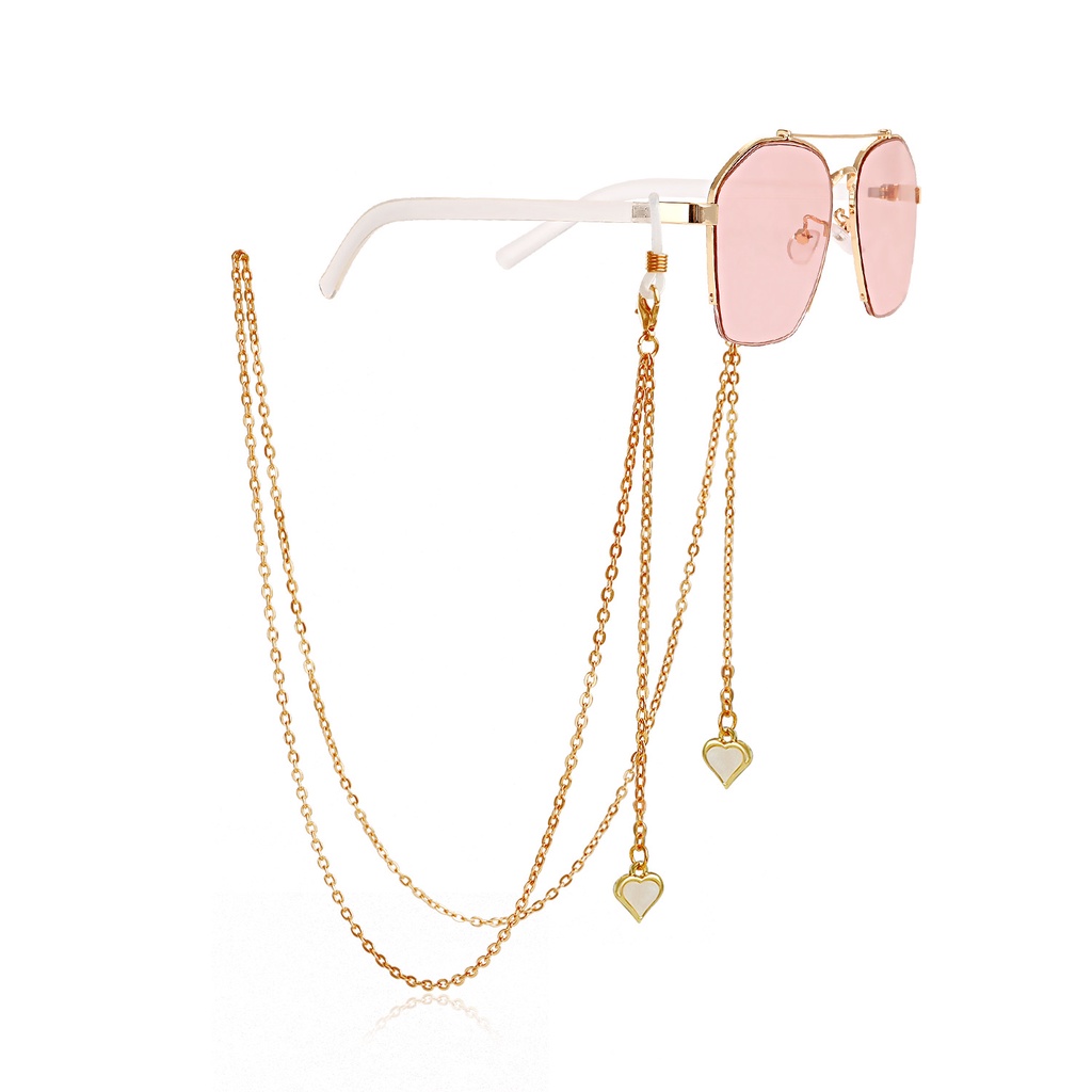 Dây Đeo Mắt Kính Bằng Kim Loại Hai Công Dụng Màu Trắng / Đen Hình Trái Tim Cho Nữ
