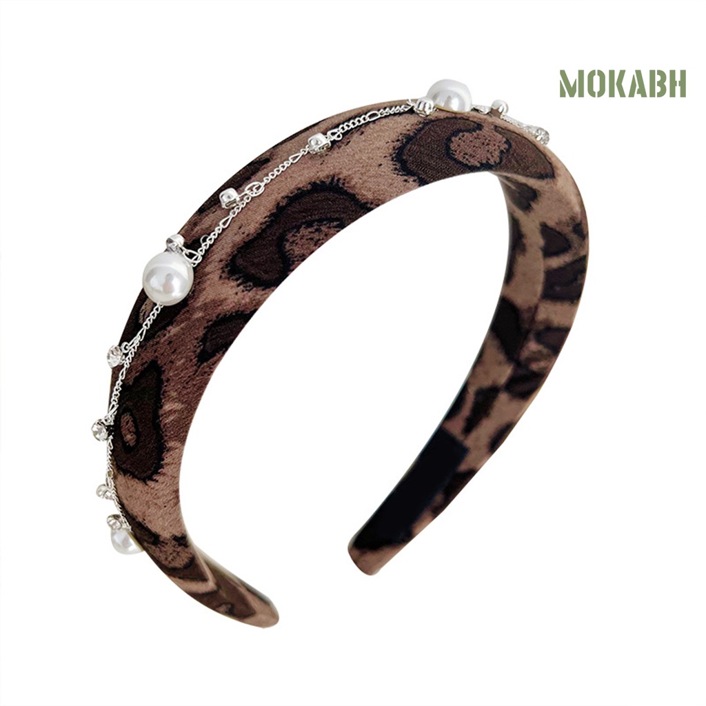 Băng Đô Cài Tóc Đính Đá Ngọc Trai Nhân Tạo Họa Tiết Da Báo Thời Trang Cho Nữ