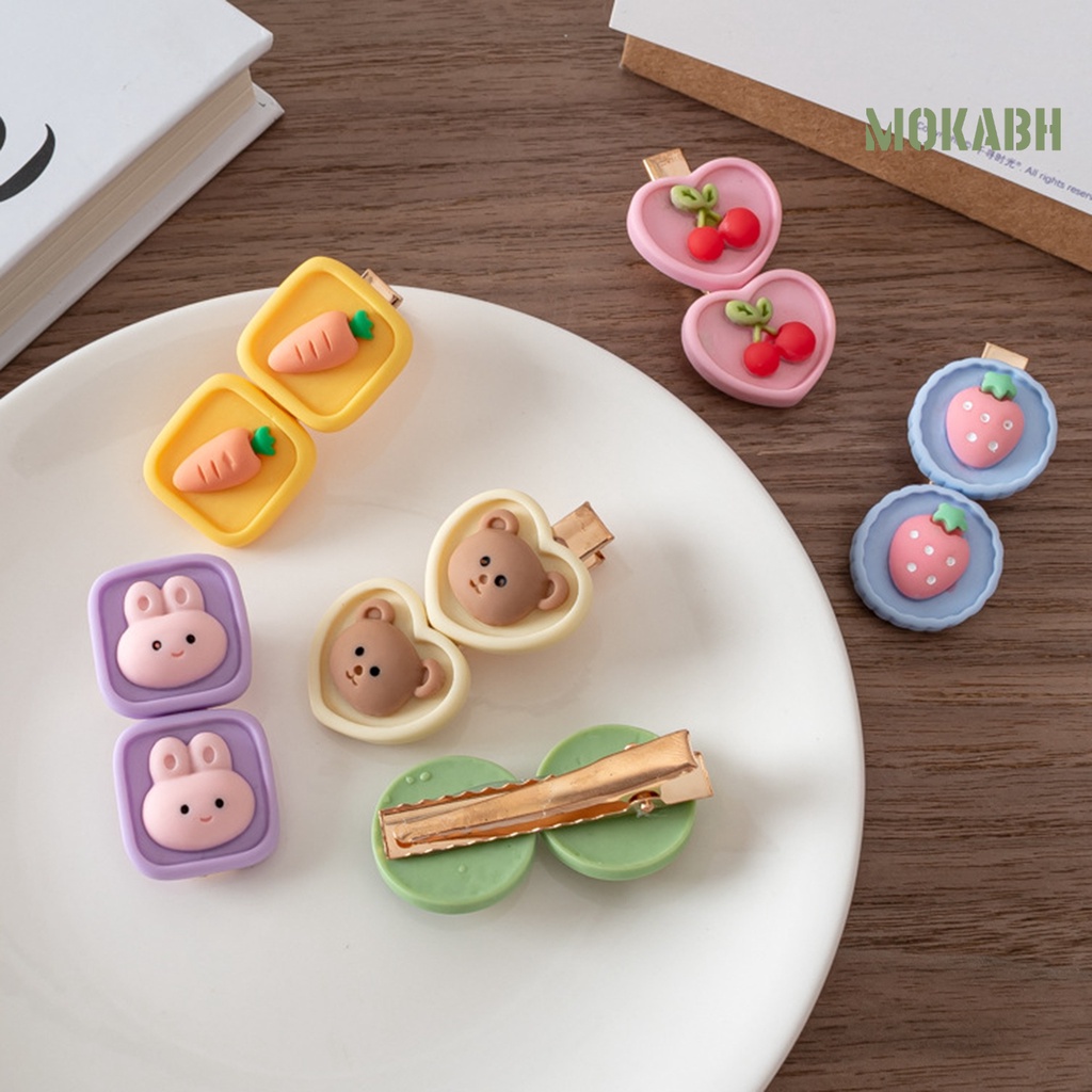 Kẹp Tóc Hình Gấu Hoạt Hình Bằng Thép Không Gỉ Co Giãn Gọn Nhẹ Chống Trượt Cho Bé Gái