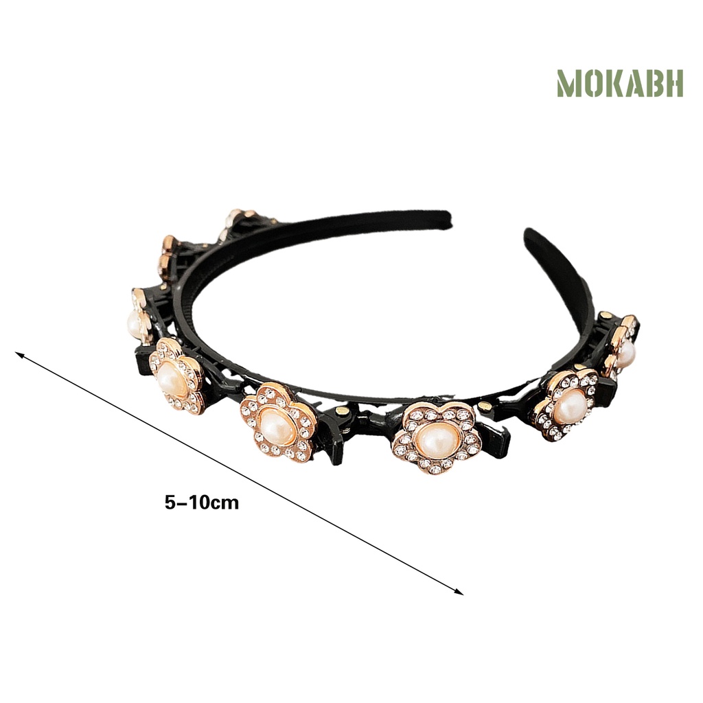 Băng Đô Hai Lớp Co Giãn Chống Trượt Đính Đá Và Ngọc Trai Giả Lấp Lánh Dành Cho Nữ