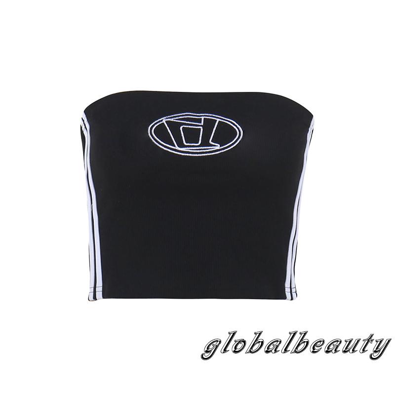 Áo Croptop Trễ Vai Không Dây Thêu Chữ Phong Cách Đường Phố Gợi Cảm