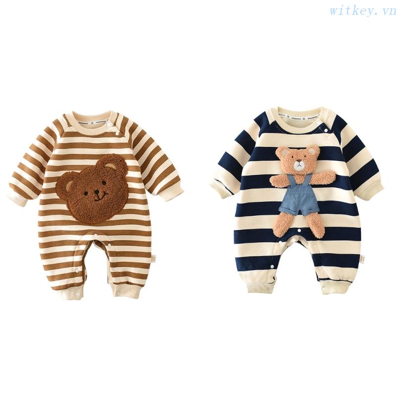 Bộ Áo Liền Quần Cổ Tròn In Họa Tiết Chú Gấu Dễ Thương Thời Trang Mùa Xuân Cho Bé Sơ