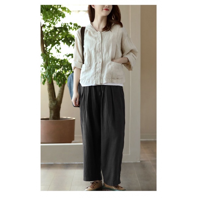 Áo Khoác Cardigan Cotton Lanh Mỏng Dáng Rộng Có Mũ Trùm Dài Tay Chống Nắng Mẫu Mới 2023