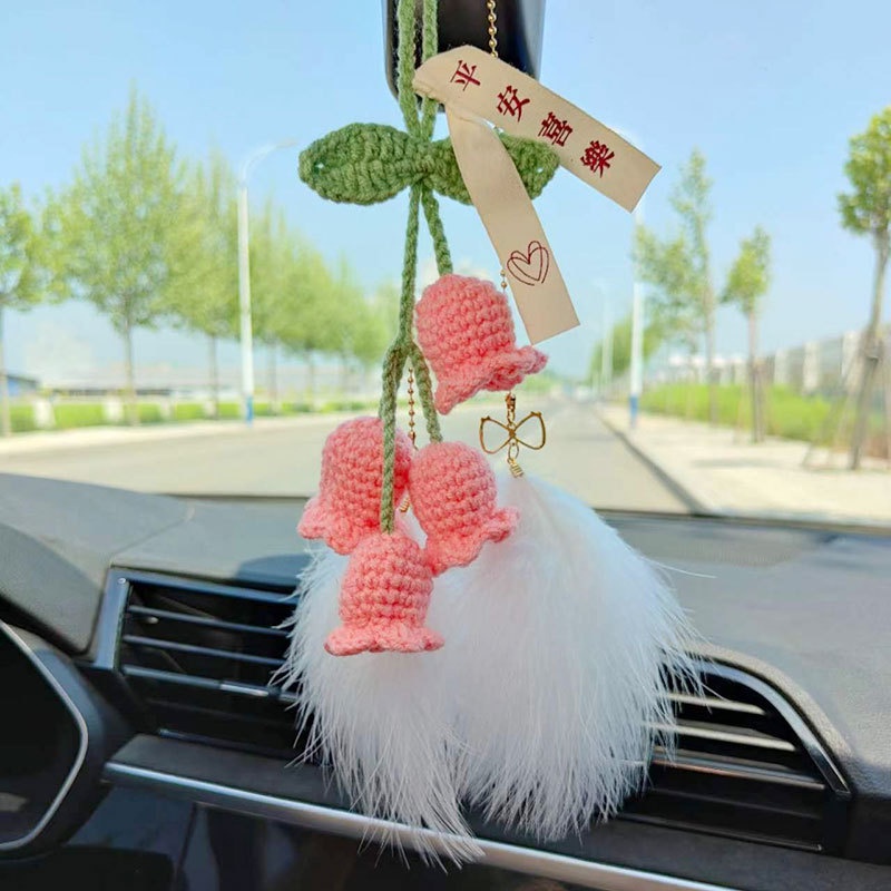 Phụ Kiện Treo Trang Trí Gương Chiếu Hậu Xe Hơi / Ba Lô Dệt Tay Hình Hoa Chuông Dễ Thương Phù Hợp Cho Nữ