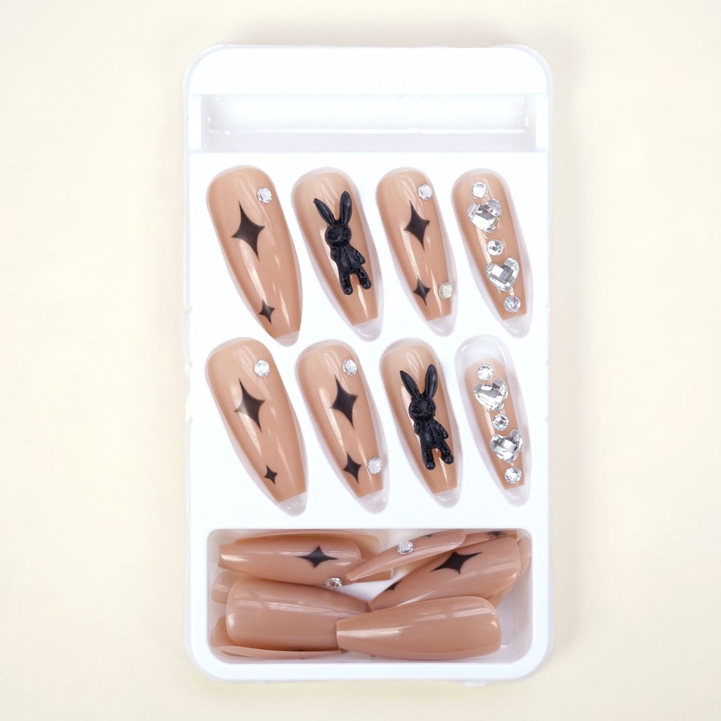 Z-371 Nhãn Dán Móng Tay Giả Hình Thỏ Và Trà Sữa Hoàn Thiện Màu Trà Sữa