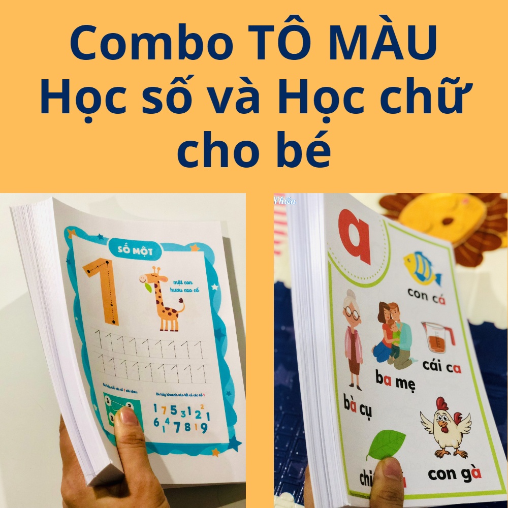 Bảng chữ cái học đánh vần và học số đếm tư duy toán cho bé tô màu thỏa thích, mỗi set 200 trang