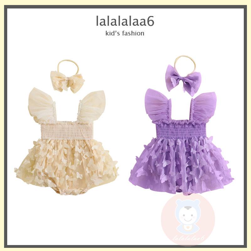 Bộ Áo Liền Quần Tay Cánh Bướm Kèm Băng Đô Xinh Xắn Cho Bé Gái LAA6