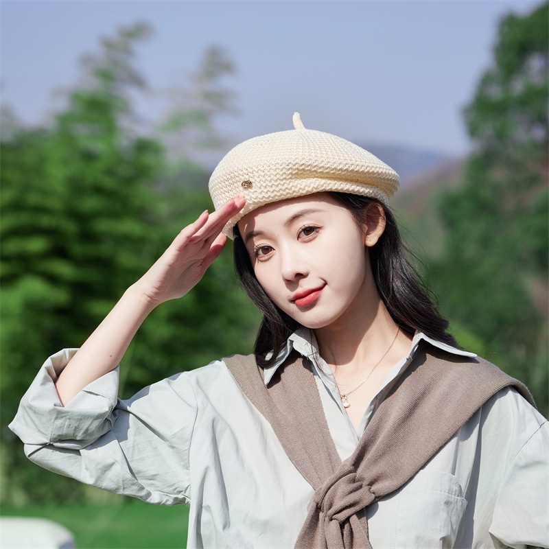 Mũ Beret Mỏng Thiết Kế Xếp Ly Thoáng Khí Phong Cách Mới Mùa Hè Cho Nữ
