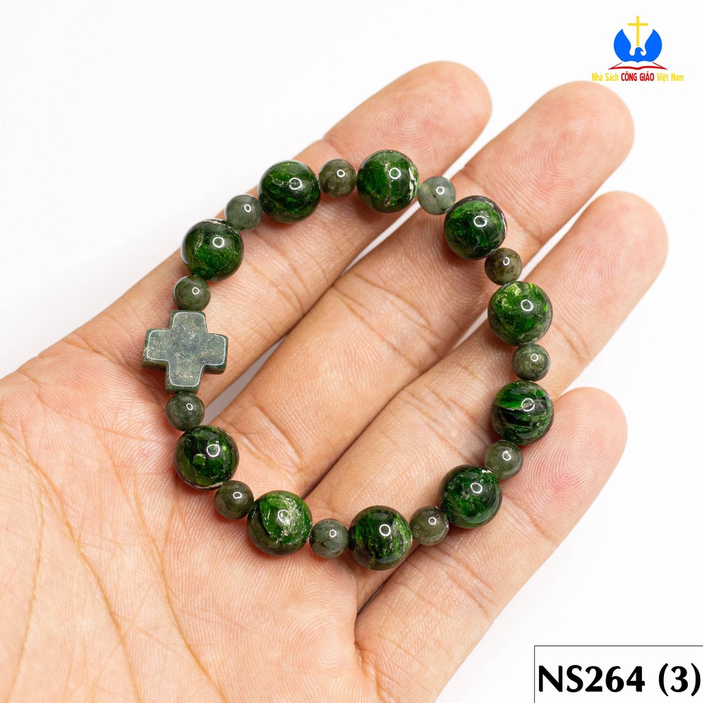 Vòng Mân Côi - Tràng Hạt Đá  màu xanh - Mẫu NS264 cho nữ - Quà tặng Công Giáo tinh tế, ý nghĩa