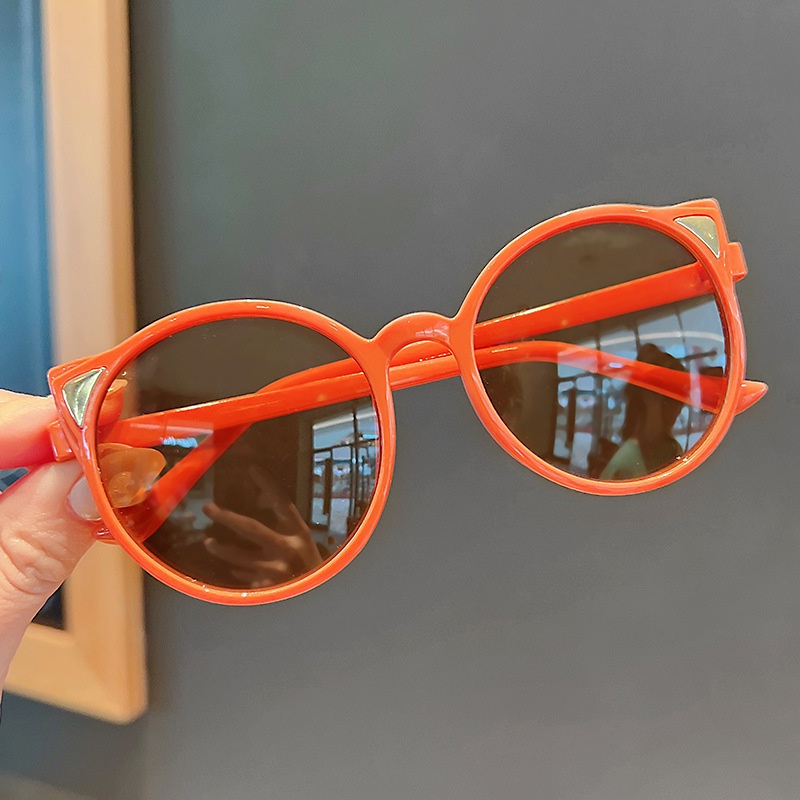 Kính Mát Gọng Tròn Chống Tia Cực Tím Hình Tai Mèo Dễ Thương Cho Bé