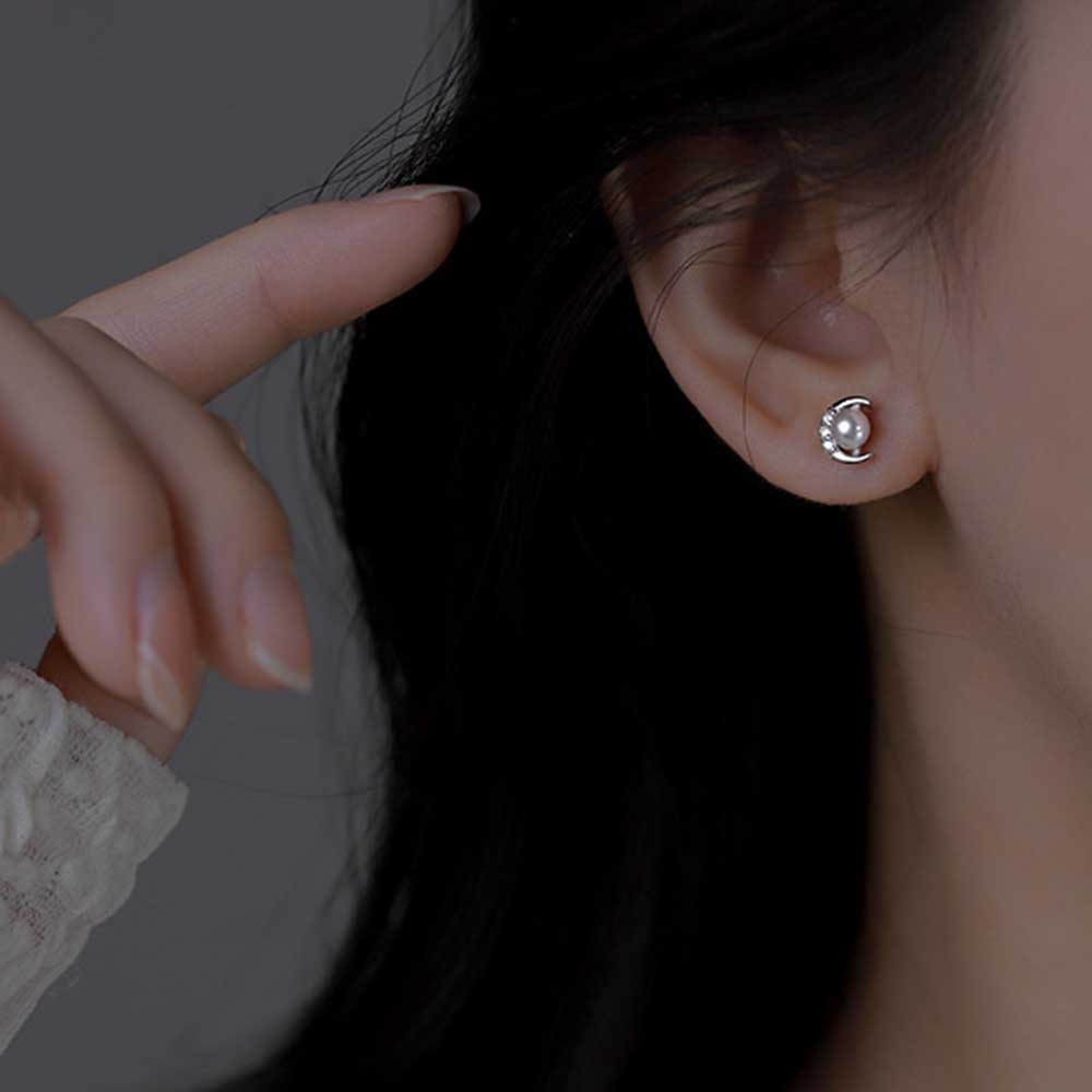 Bông Tai Mạ Vàng / Bạc Đính Đá Zircon Mặt Trăng Nhân Tạo Thời Trang Phong Cách Hàn Quốc Cho Nữ