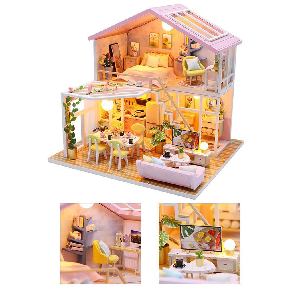 Bộ Nội Thất Bằng Gỗ Thủ Công Sáng Tạo Lãng Mạn Cho Nhà Búp Bê