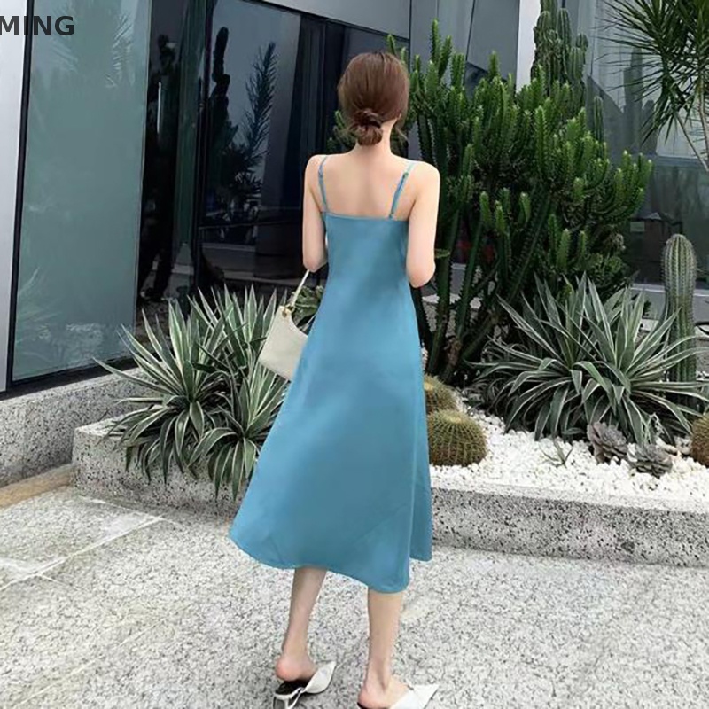 Đầm Midi Hai Dây Ôm Ngực Thanh Lịch Cho Nữ