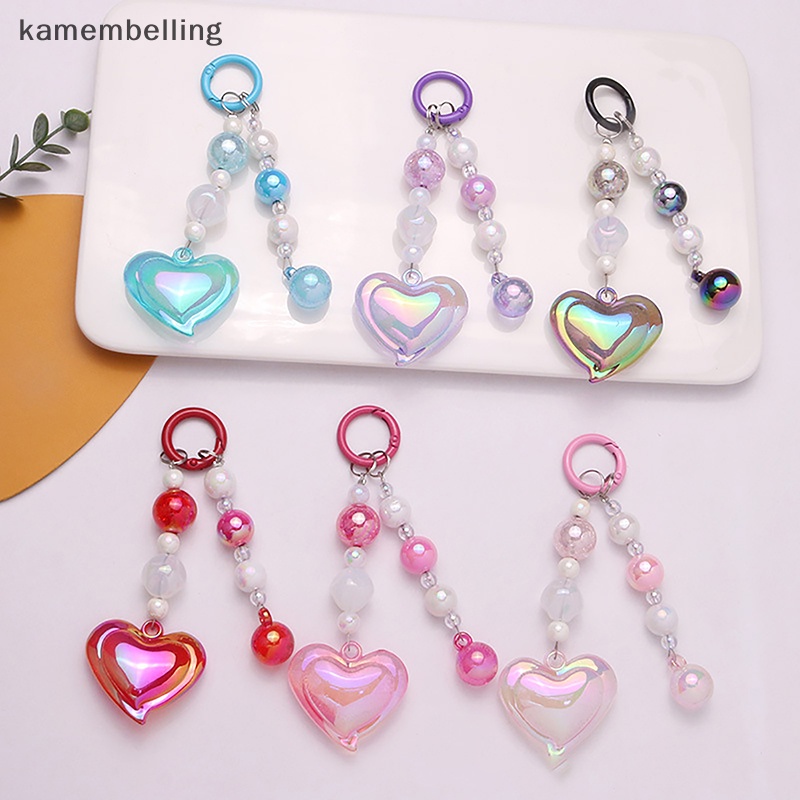 Kamembelling Set Phụ Kiện Hạt Acrylic Hình Trái Tim Màu Sắc Nổi Bật Trang Trí Móc Khóa / Tai Nghe / Túi Trang