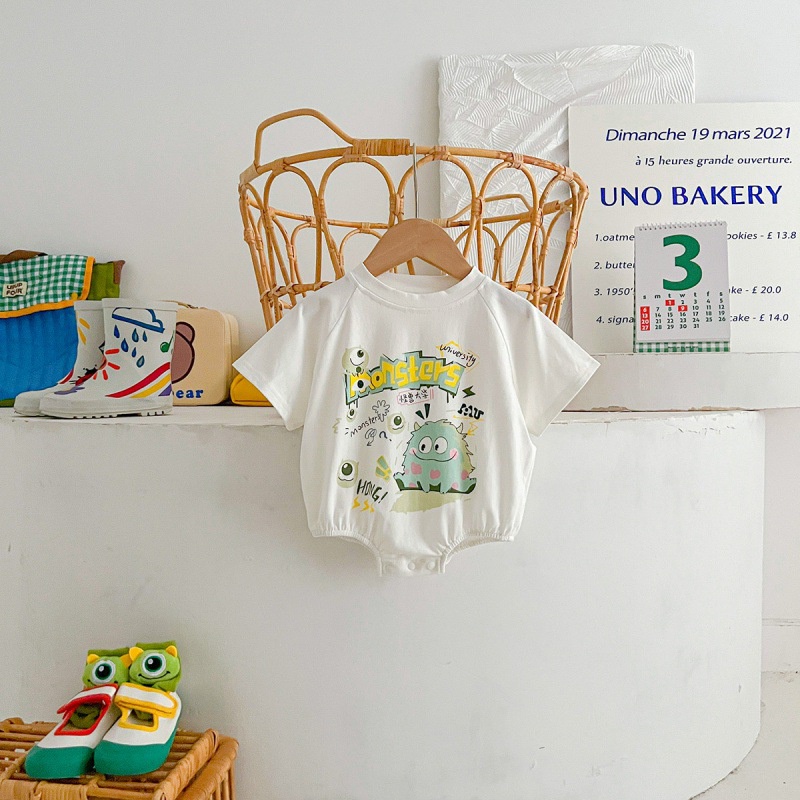 Pinpoo Bộ Áo Liền Quần Tay Ngắn Vải Cotton In Hình Quái Vật Nhỏ Dễ Thương Cho Bé Sơ