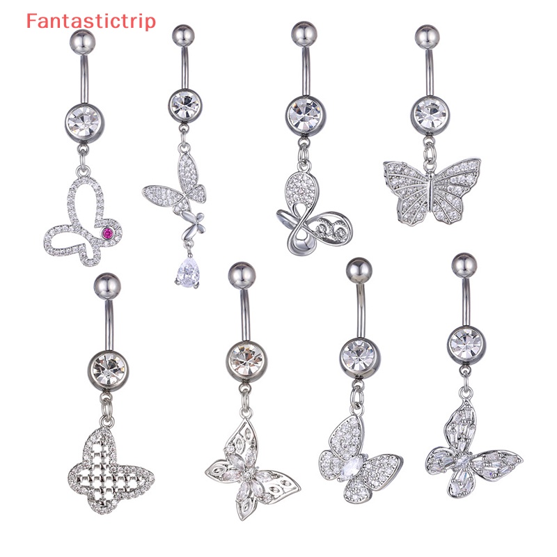 [Fantastictrip] Khuyên Rốn Đính Đá Zircon Hình Bướm Bằng Đồng Sáng Bóng Thời Trang Đẹp Mắt Mới
