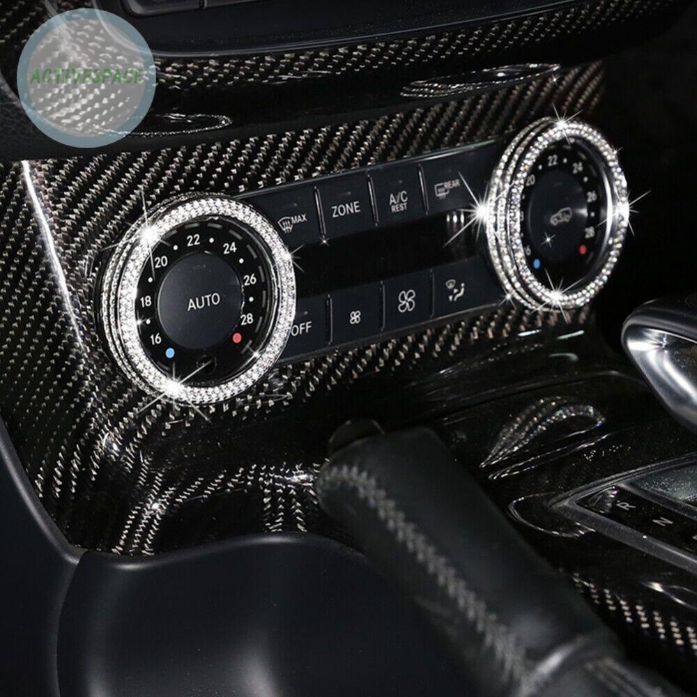 Volume Knob Ring 2pcs AC Climate Control Crystal Interior Accessories Silver【Mercedes Benz】