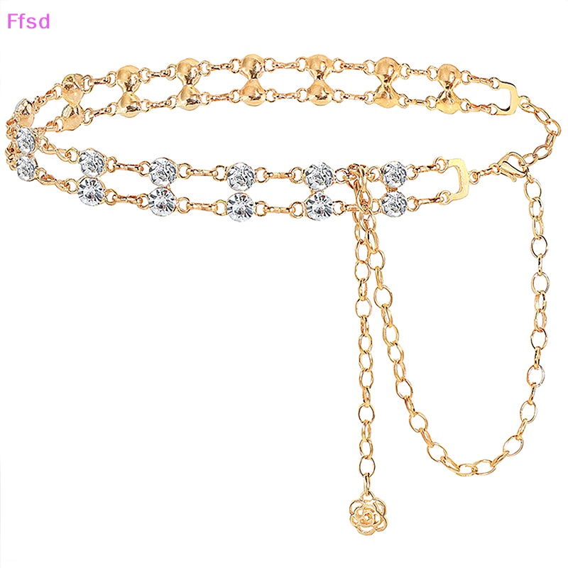 {Ffsd} Thắt Lưng Dây Xích Kim Loại Hai Lớp Đính Kim Cương Pha Lê Thời Trang Sáng Tạo Đa Năng Cho Nữ * Bán Chạy