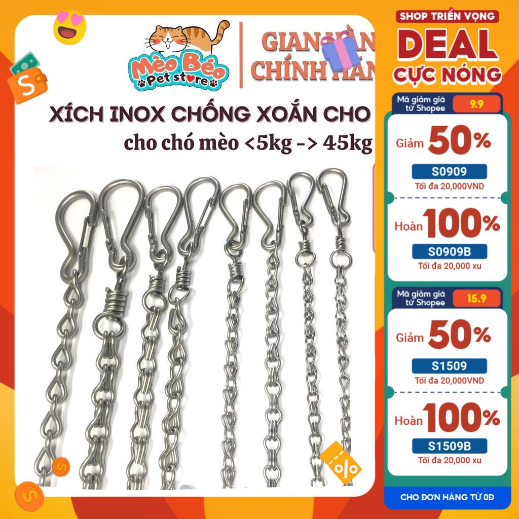 Dây xích inox kèm vòng cổ cho chó mèo ( 4size)