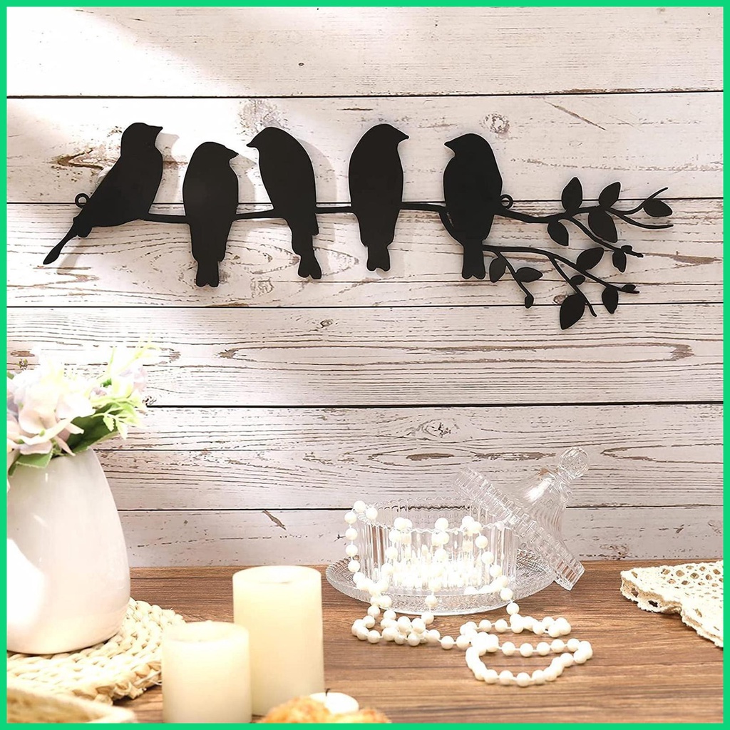 Phụ Kiện Trang Trí Tường Hình Chim Và Lá Bằng Kim Loại Độc Đáo