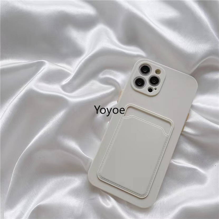 Ốp Điện Thoại Silicone Màu Trơn Dạng Ví Trượt Bảo Vệ Ống Kính Máy Ảnh Cho iPhone 14 13 11 12 Pro Max XR XS X 7 8 Plus SE