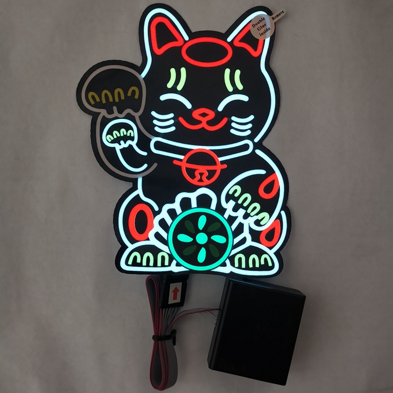 Miếng Dán Trang Trí Kính Chắn Gió Xe Hơi Hình Mèo May Mắn Có Đèn LED Phát Sáng Độc Đáo