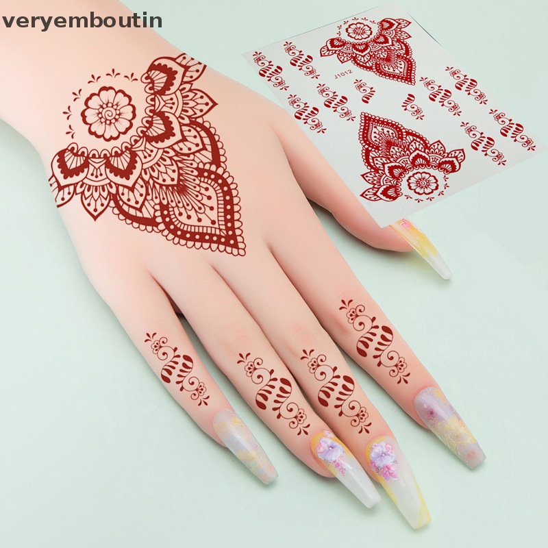 Hình Xăm Tạm Thời Henna Màu Đỏ Họa Tiết Hoa Mandala Mehndi Bảo Vệ Toàn Thân Chống Thấm Nước Cho Nữ