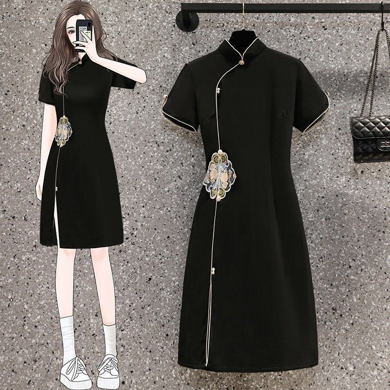 Đầm Sườn Xám Cách Tân Ôm Eo Màu Đen Phong Cách Retro Phương Tây