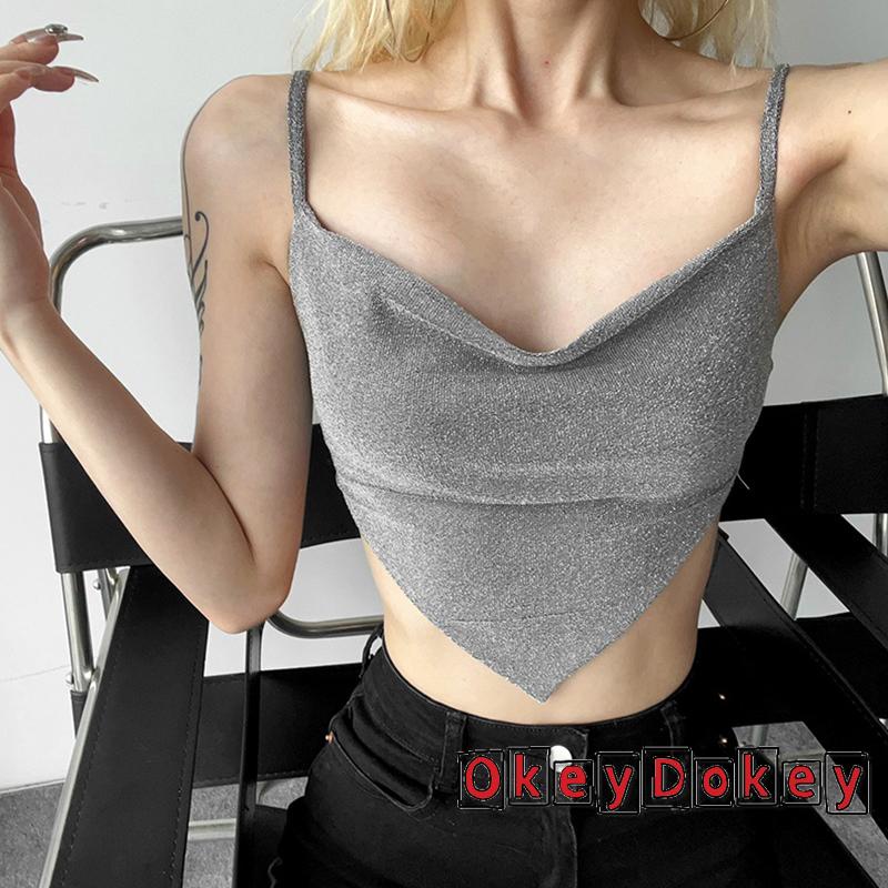 Áo Croptop Sát Nách Hở Lưng Màu Bạc Thời Trang Mùa Hè Cho Nữ