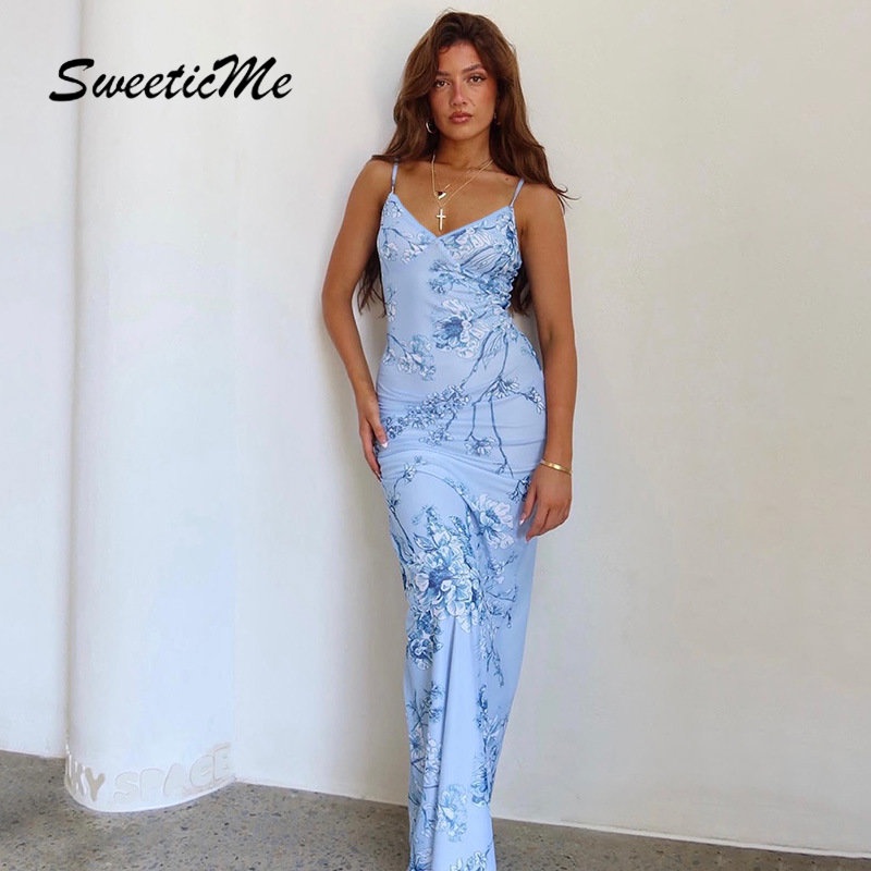 Đầm Dài Cổ Chữ V Dáng Ôm In Họa Tiết Thời Trang 2023 Quyến Rũ Cho Nữ