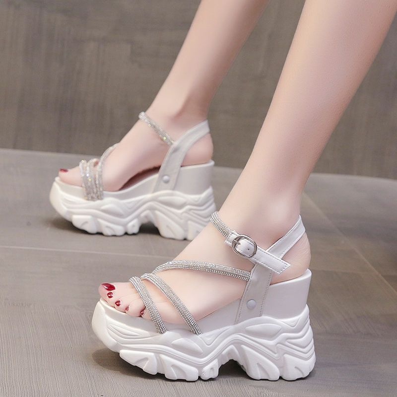 Giày Sandal Đế Xuồng Một Dây Đính Đá Thời Trang Mùa Hè 2023 Cho Nữ