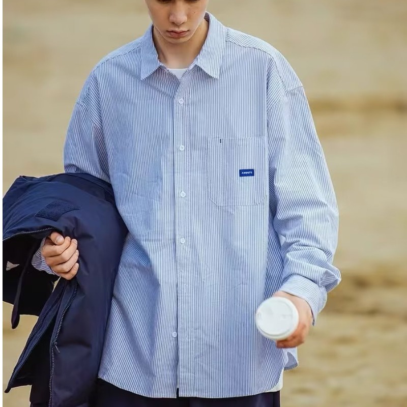 Áo Khoác Sơ Mi Dài Tay Dáng Rộng Họa Tiết Kẻ Sọc Phong Cách Nhật Bản Thời Trang Mùa Hè Hàng Mới Dành Cho Bạn Trai