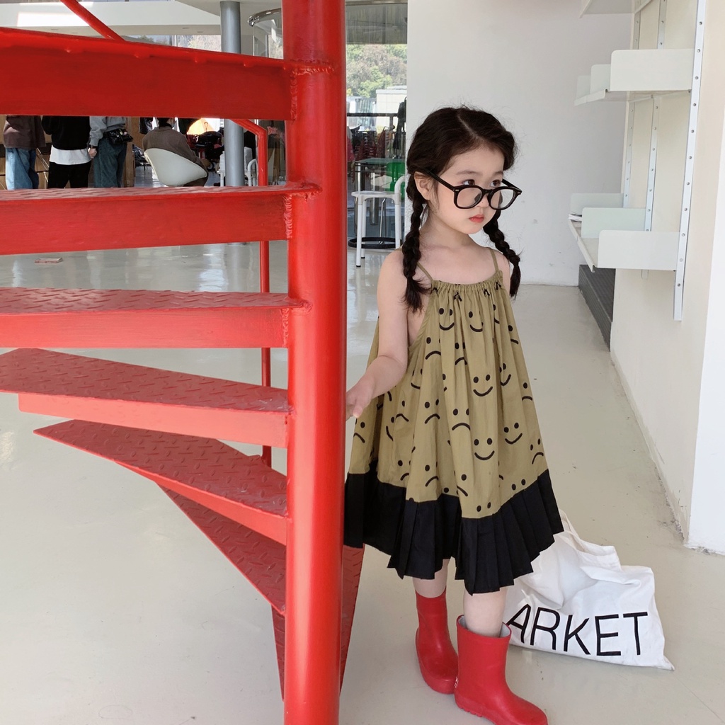 Đầm Hai Dây Mùa Hè Họa Tiết Hoạt Hình Dễ Thương Phong Cách Hàn Quốc Cho Bé Gái