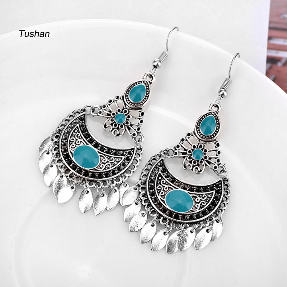 Bông Tai Hình Học Đính Đá Nhân Tạo Phong Cách Bohemian Thời Trang