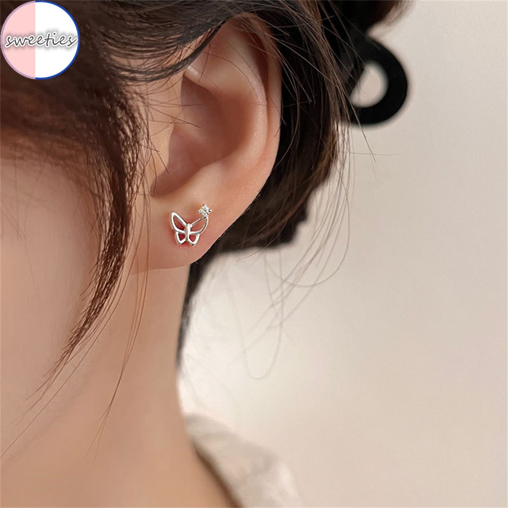 1 Đôi Bông Tai Bạc S925 Hình Bướm, Bướm Nạm Đá