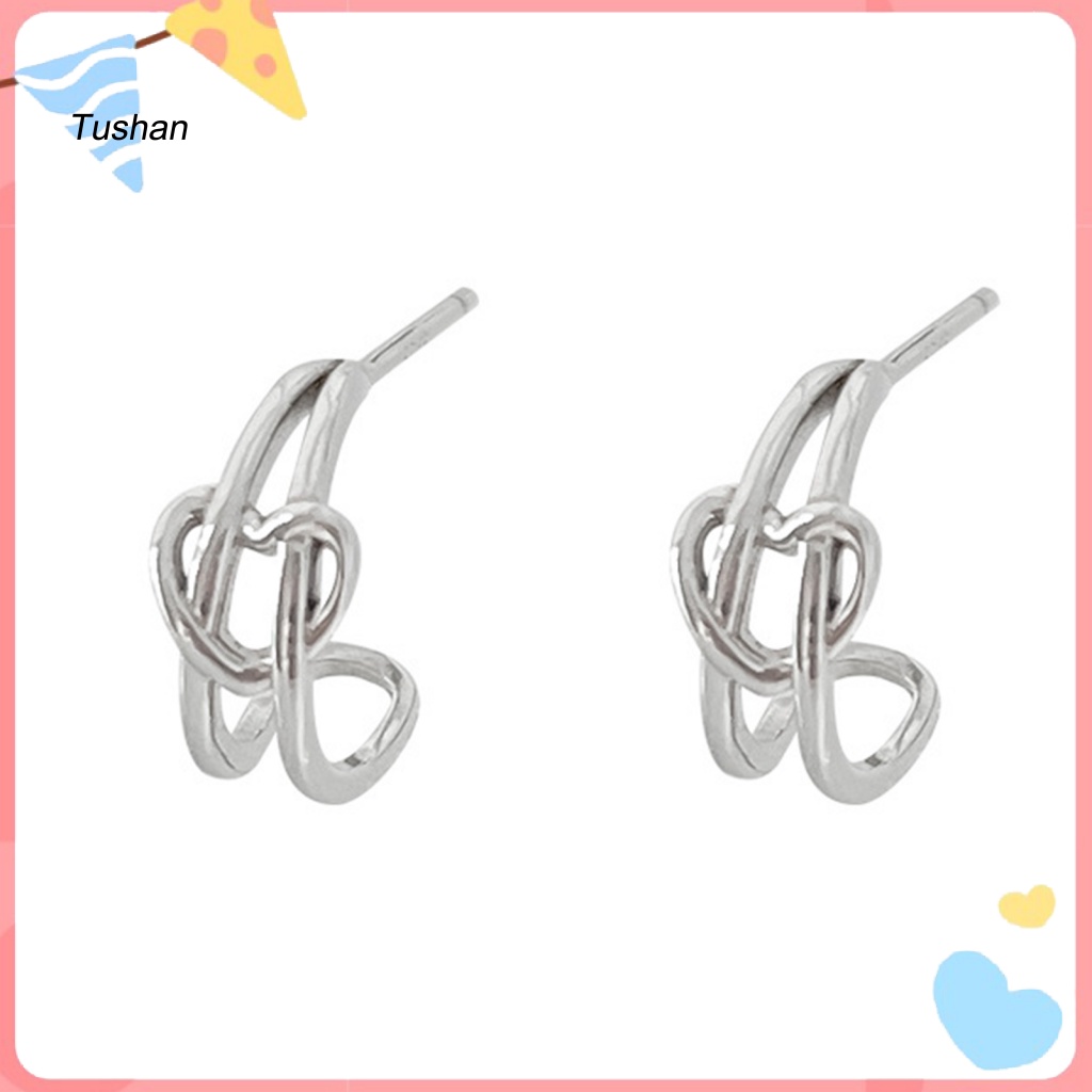 1 Đôi Bông Tai Hình Chữ C Thắt Nút Trái Tim Màu Sáng Không Gây Dị Ứng Dễ Phối Đồ Thời Trang Cho Nữ