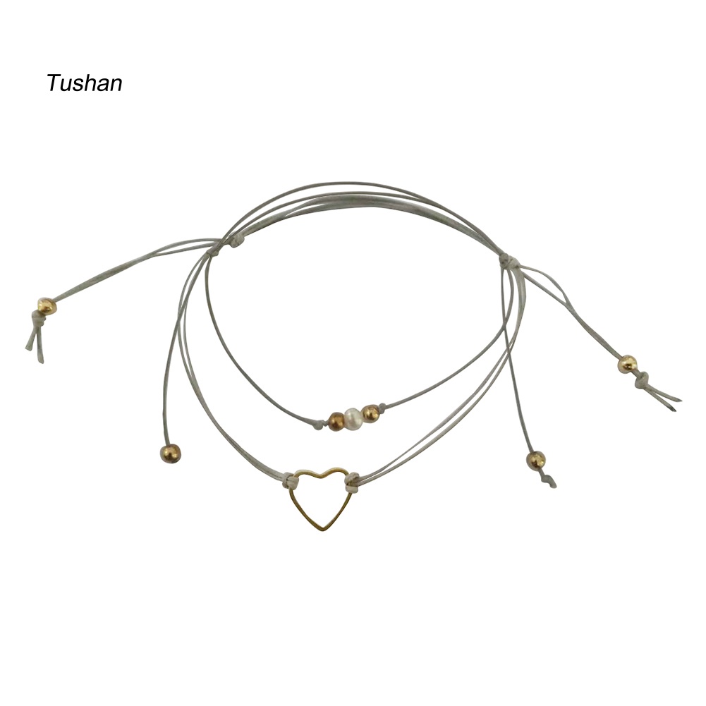 Bộ 2 Vòng Tay Bện Dây Đôi Đính Ngọc Trai / Trái Tim Thời Trang