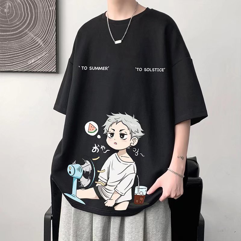 Áo Phông Nam Form Rộng Cotton Tay Lỡ Ngắn Dáng Rộng In Họa Tiết Hoạt Hình Anime Thời Trang Mùa Hè Áo Thun Nam Nữ Unisex HZFMC0162