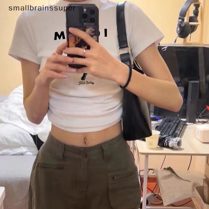 Áo Thun Crop Top Tay Ngắn Cổ Tròn In Họa Tiết Hoạt Hình Phong Cách Mỹ Thời Trang Mùa Hè Cho Nữ