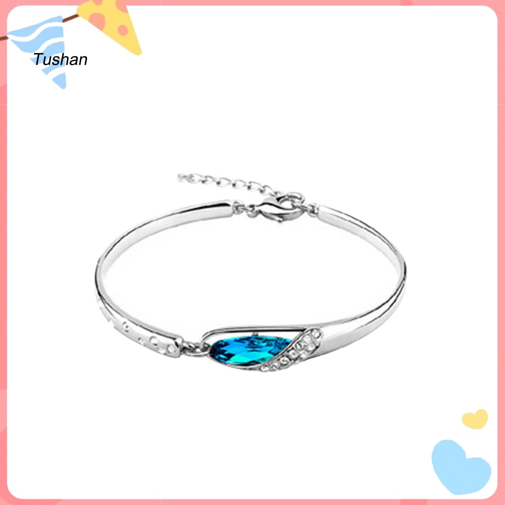 Vòng Đeo Tay Dạng Chuỗi Hạt Đính Đá Thủy Tinh Màu Xanh Dương Thanh Lịch