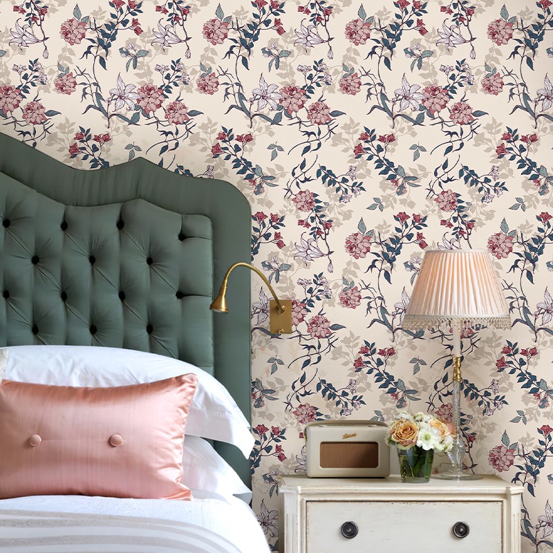 Giấy Dán Tường Bằng PVC Tự Dính Họa Tiết Hoa Tươi Tắn Trang Trí Nội Thất Phòng Khách