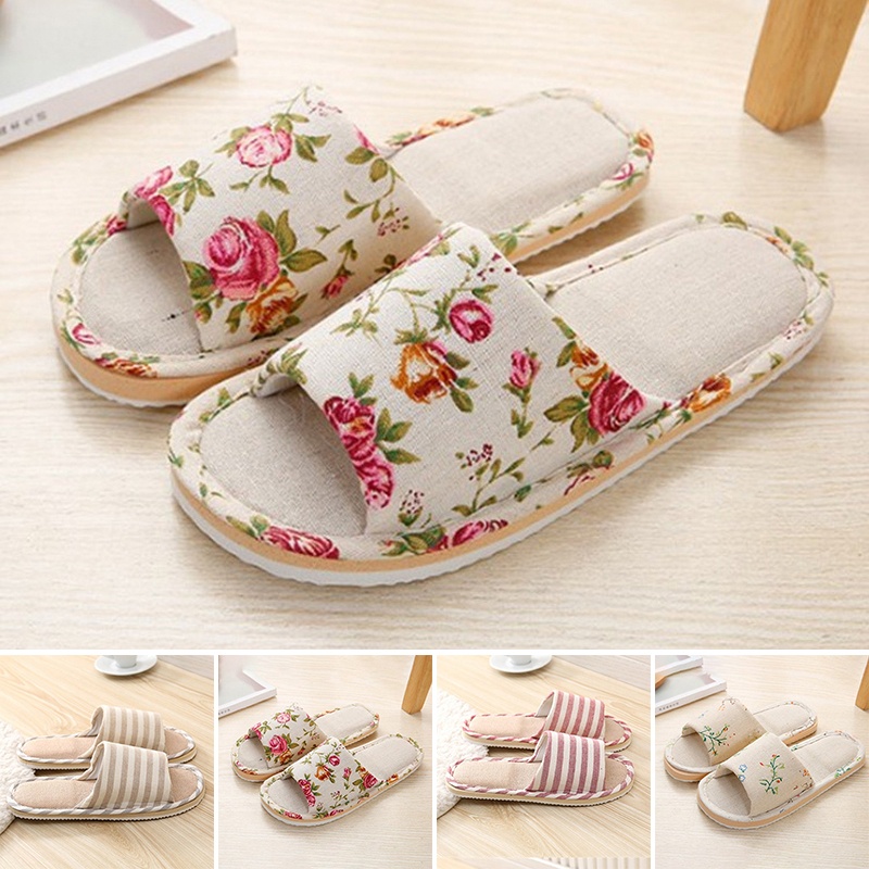 Dép Đi Trong Nhà Đế Bằng Chất Liệu Cotton Lanh Thoáng Khí Thoải Mái Phong Cách Retro Cho