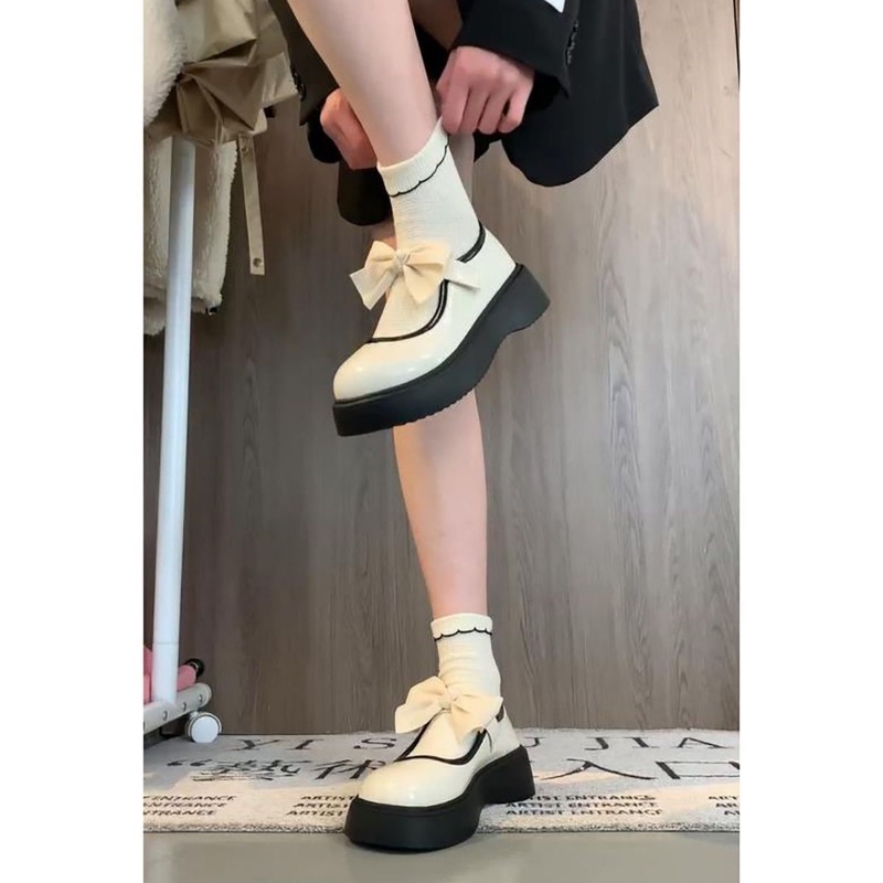 Giày Búp Bê Da Mũi Tròn Đế Dày Tăng Chiều Cao Kiểu Lolita Nhật Bản Dễ Thương Cho Nữ