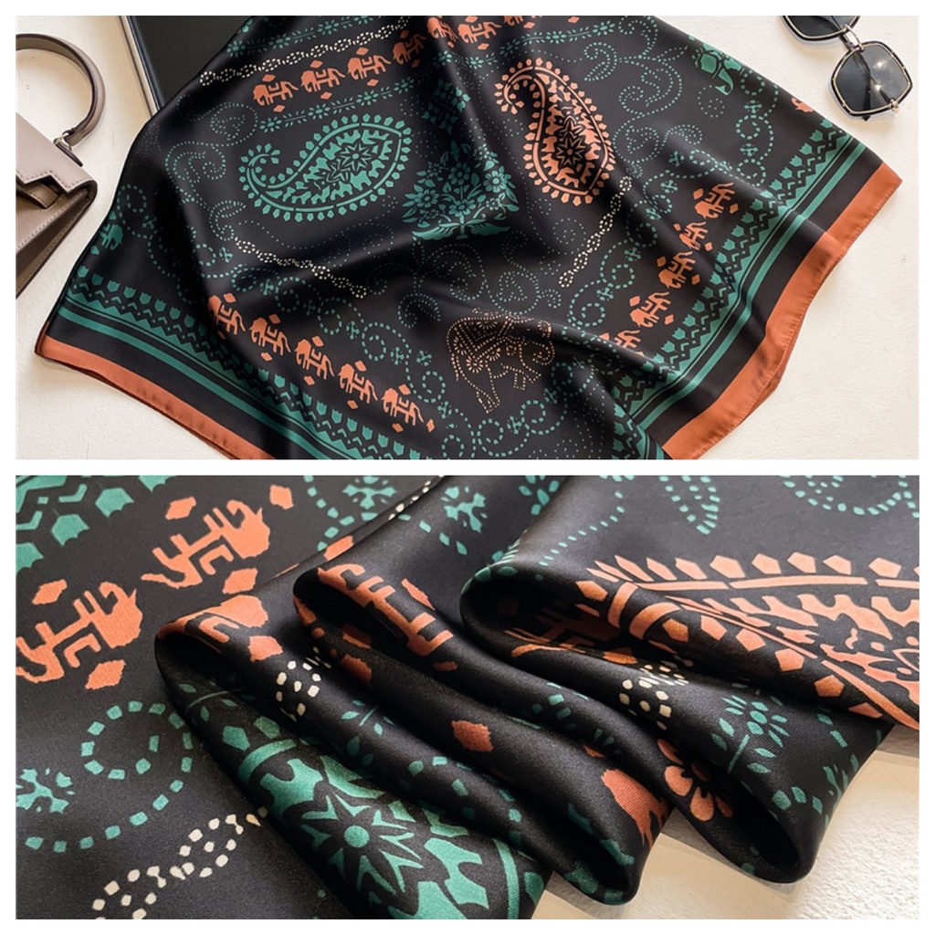 Khăn Choàng Vuông 110cm Bằng Satin Thời Trang Mùa Hè Dễ Phối Đồ